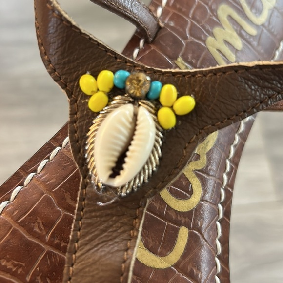 Sam Edelman Brown Sandals with Shell and Yellow Accents - Picture 3 of 6